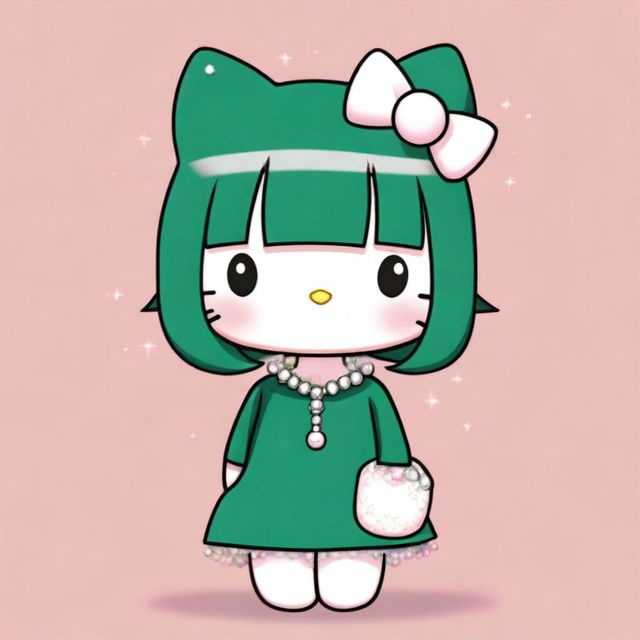 Create an image of Hello Kitty with very short hair and bangs reaching her forehead