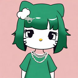 Create an image of Hello Kitty with very short hair and bangs reaching her forehead