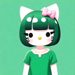 Create an image of Hello Kitty with very short hair and bangs reaching her forehead