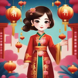 Create an image of a royal agent girl character named Luca, celebrating Lunar New Year