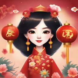 Create an image of a royal agent girl character named Luca, celebrating Lunar New Year