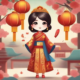 Create an image of a royal agent girl character named Luca, celebrating Lunar New Year