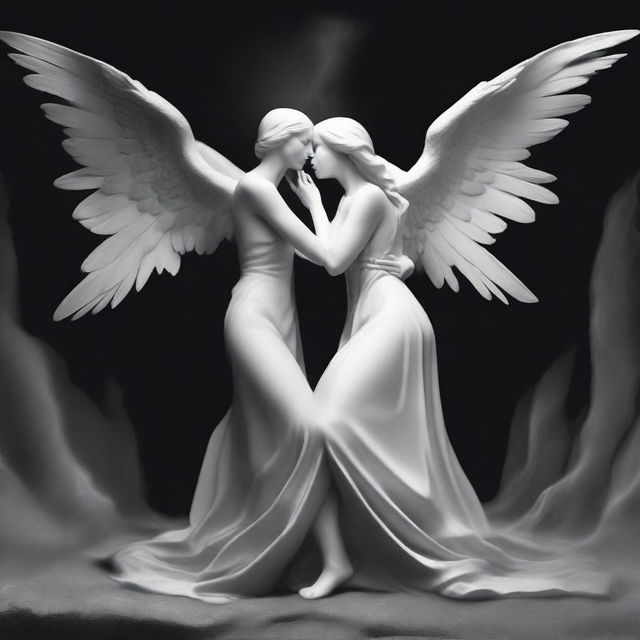 Create an image depicting the concept of 'Devil Whispering and Angel Guiding'