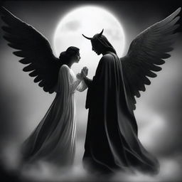 Create an image depicting the concept of 'Devil Whispering and Angel Guiding'