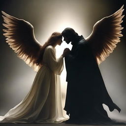 Create an image depicting the concept of 'Devil Whispering and Angel Guiding'