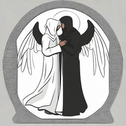 Create an image depicting the concept of 'Devil Whispering and Angel Guiding' with a Muslim theme