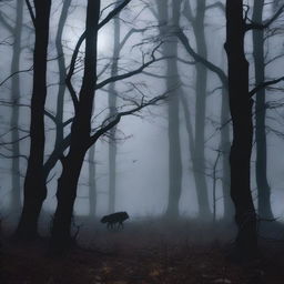 A dark and eerie forest scene filled with grim wildlife