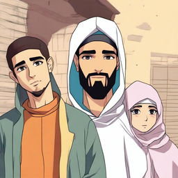 A young man wearing a hoodie stands with his friend, who is dressed in traditional male Muslim attire, in a prison that is actually a paradise