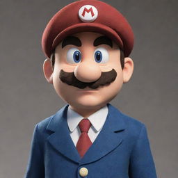 A depiction of Mario from the Super Mario Brothers as a Peaky Blinder, saluting with his beret. He has the beret in front of him, revealing his bald head.