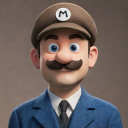 A depiction of Mario from the Super Mario Brothers as a Peaky Blinder, saluting with his beret. He has the beret in front of him, revealing his bald head.