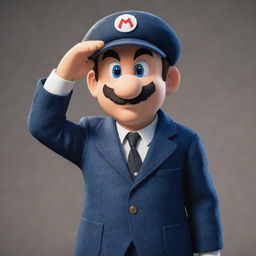 A depiction of Mario from the Super Mario Brothers as a Peaky Blinder, saluting with his beret. He has the beret in front of him, revealing his bald head.