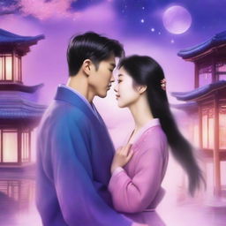 A romance book cover featuring a Korean man and a Korean woman who travel through time