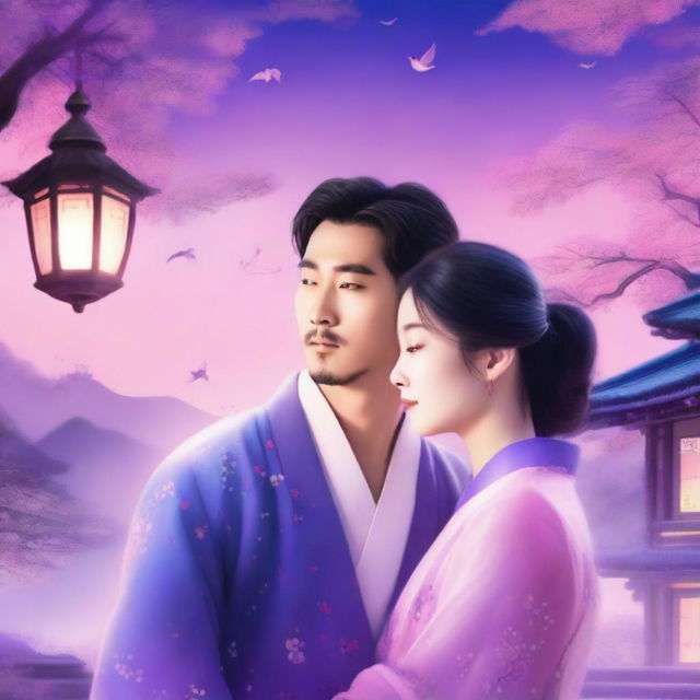 A romance book cover featuring a Korean man and a Korean woman who travel through time