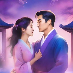 A romance book cover featuring a Korean man and a Korean woman who travel through time