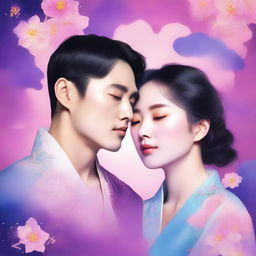 A romance book cover featuring the split face of a Korean man and a Korean woman, with each half of their faces merging together