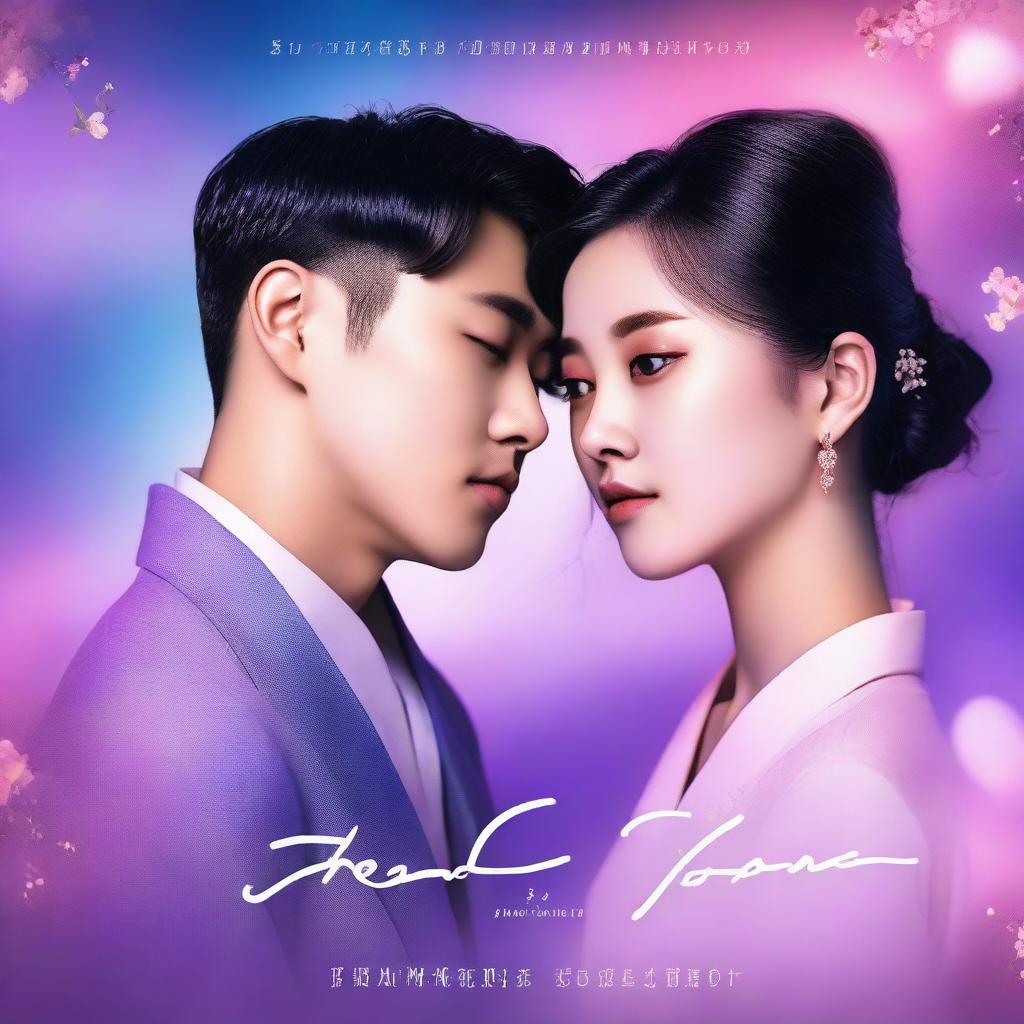 A romance book cover featuring the split face of a Korean man and a Korean woman in the modern era, with each half of their faces merging together