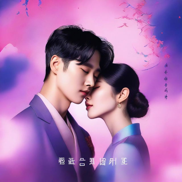 A romance book cover featuring the split face of a Korean man and a Korean woman in the modern era, with each half of their faces merging together