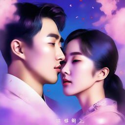 A romance book cover featuring the split face of a Korean man and a Korean woman in the modern era, with each half of their faces merging together