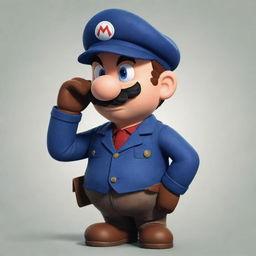 Illustration of Mario from the Super Mario Brothers dressed as a Peaky Blinder, saluting. His bald head is emphasized.