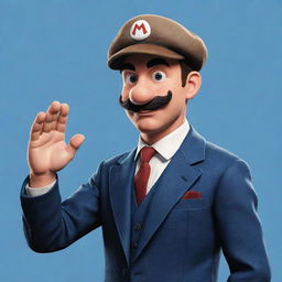 Illustration of Mario from the Super Mario Brothers dressed as a Peaky Blinder, saluting. His bald head is emphasized.