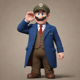 Illustration of Mario from the Super Mario Brothers dressed as a Peaky Blinder, saluting. His bald head is emphasized.