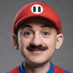 An image of Mario from the Super Mario Brothers, reimagined with a bald head.