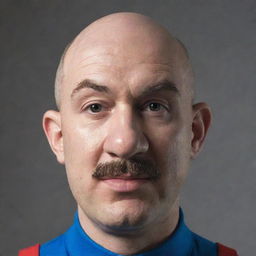 An image of Mario from the Super Mario Brothers, reimagined with a bald head.