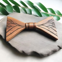 A beautifully crafted wooden bow carved with a minimalistic forestial motif