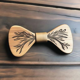 A beautifully crafted wooden bow carved with a minimalistic forestial motif