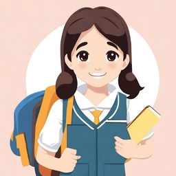 Create an image of a girl wearing a school uniform and holding school supplies