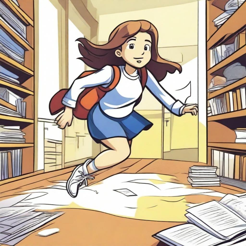 Create a comic-style illustration of a girl pursuing her dreams