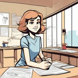 Create a comic-style illustration of a girl pursuing her dreams