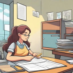 Create a comic-style illustration of a girl pursuing her dreams