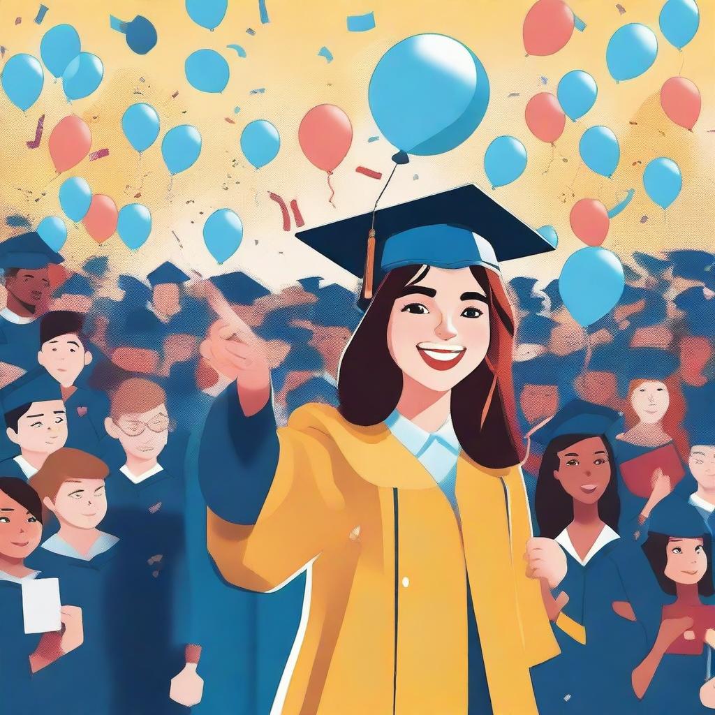 Create a comic-style illustration of a girl graduating