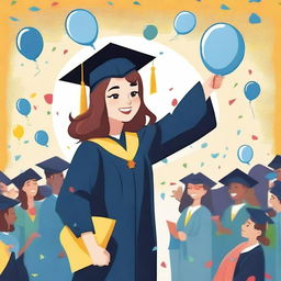 Create a comic-style illustration of a girl graduating