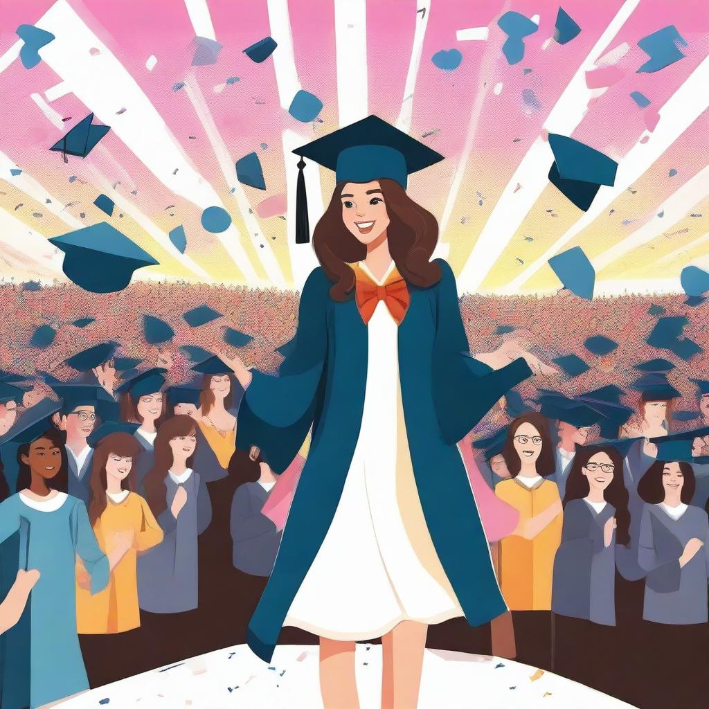 Create a comic-style illustration of a girl graduating