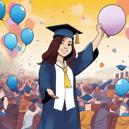 Create a comic-style illustration of a girl graduating