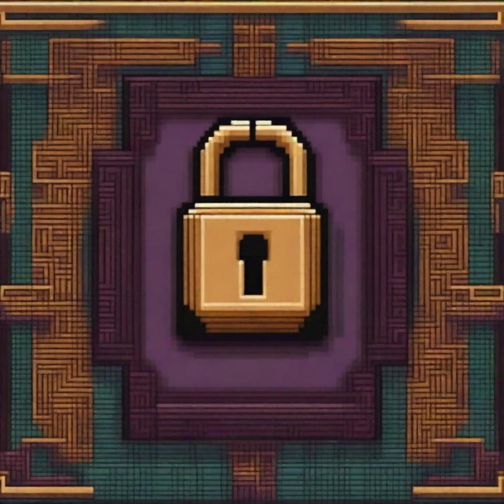 A pixel art depiction of a lock, with intricate details and vibrant colors