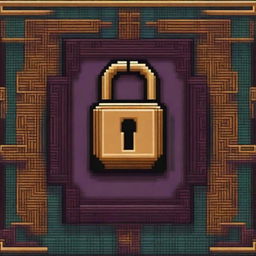 A pixel art depiction of a lock, with intricate details and vibrant colors