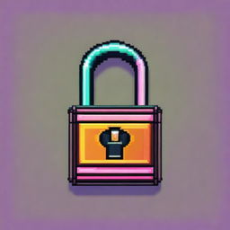 A pixel art depiction of a lock, with intricate details and vibrant colors