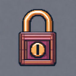 A pixel art depiction of a lock, with intricate details and vibrant colors