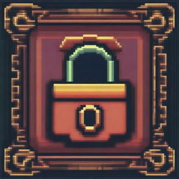 A pixel art depiction of a lock, with intricate details and vibrant colors