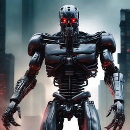 A highly detailed and realistic depiction of the Terminator, showcasing its menacing robotic features and red glowing eyes