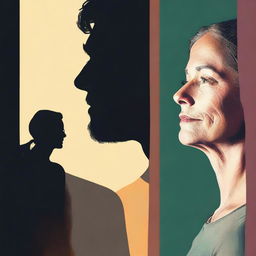 A split image showing a dark, somber tone on one side representing the husband's regret, with shadows and muted colors