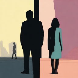 A split image showing a dark, somber tone on one side representing the husband's regret, with shadows and muted colors