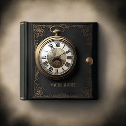 Create a horror-themed book cover prominently featuring an antique pocket watch