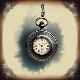 Create a horror-themed book cover prominently featuring an antique pocket watch