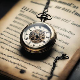 Create a horror-themed book cover prominently featuring an antique pocket watch