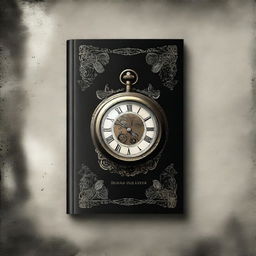 Create a horror-themed book cover prominently featuring an antique pocket watch