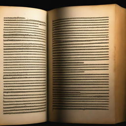 A closeup image of an open book on a black background